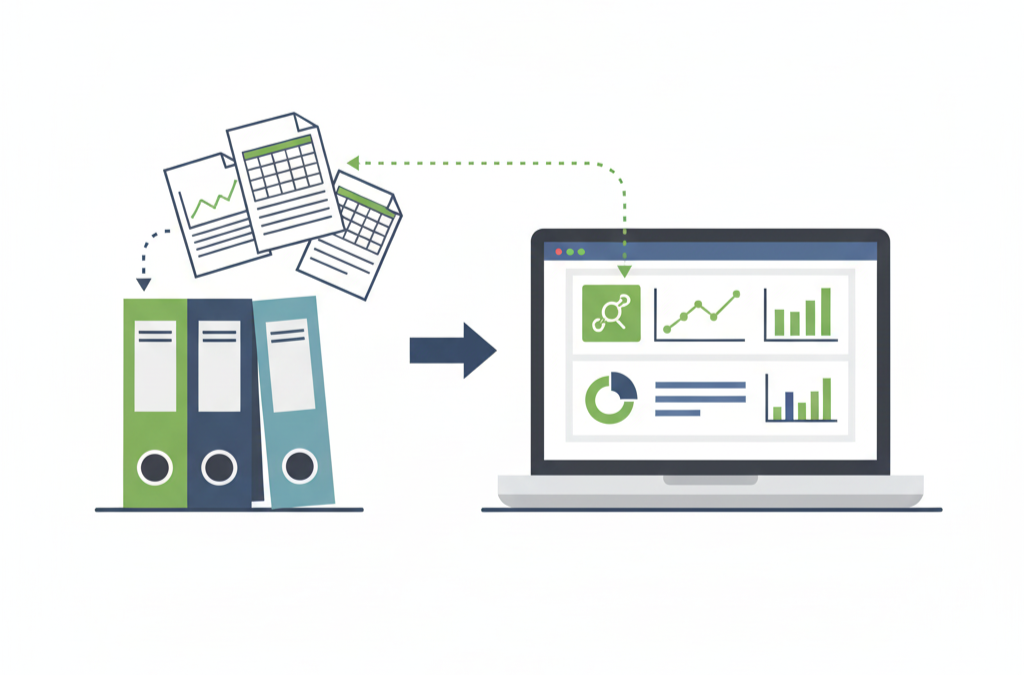 Paperless workflow illustration showing digital forms replacing paper documents