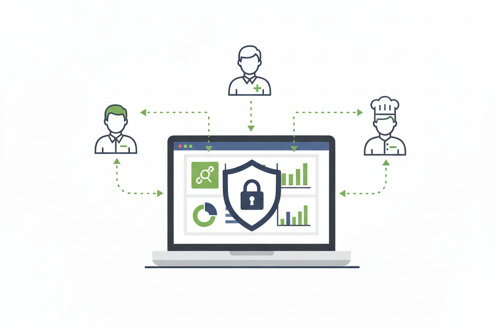 Secure access control interface showing role-based permissions for different user types